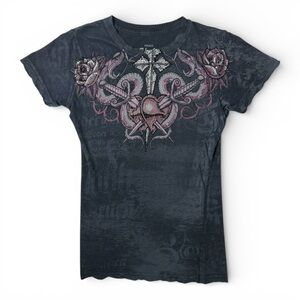 Sinful By Affliction Embellished Roses Tee